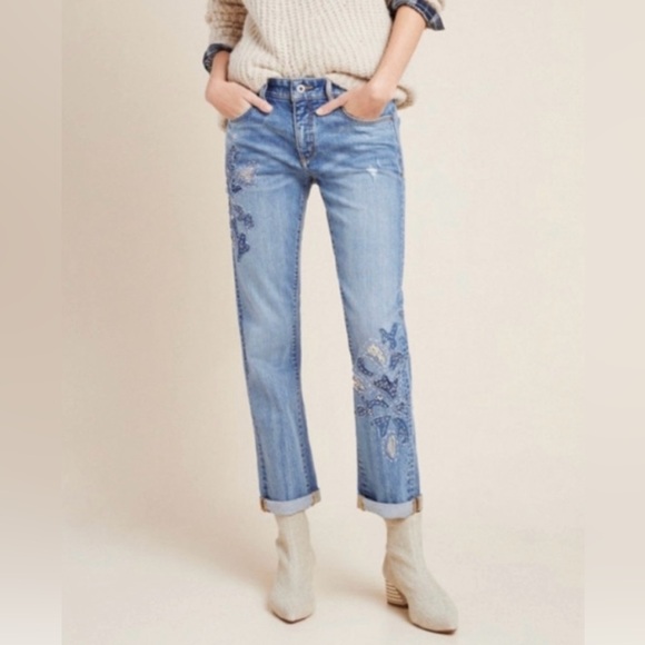 NWOT Anthropologie Pilcro Embroidered Patchwork
Floral Slim Boyfriend Jeans 28 - Picture 4 of 16